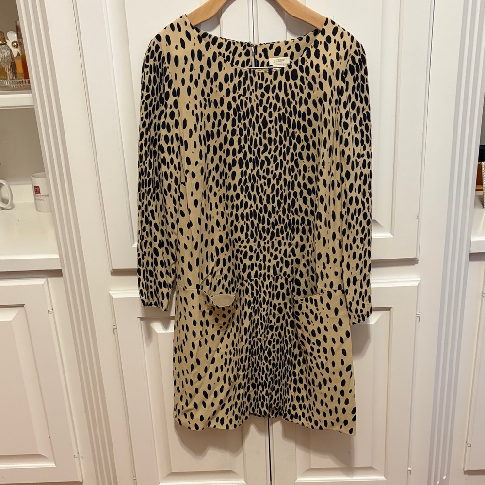 J. Crew Black and Tan Printed Dress